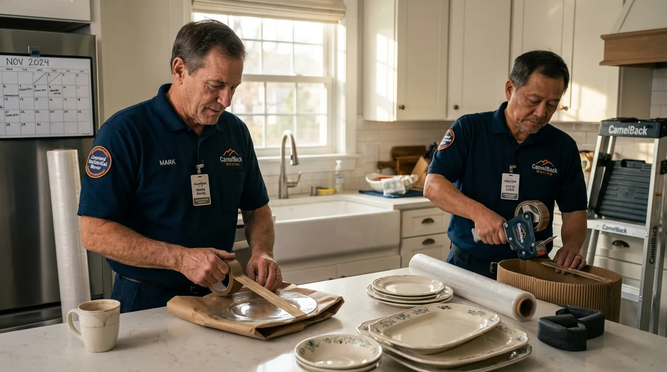 Professional crew packing kitchen dishware in Camden, TN
